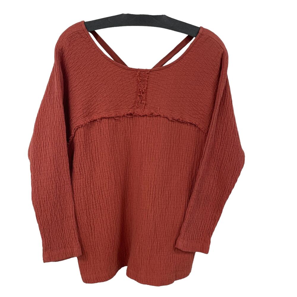 Anthropologie Saturday Sunday Long Sleeve Orange Gauze Cotton Cross Back Top XS